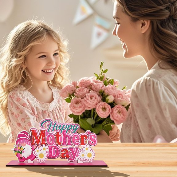 JHEHF Wooden Happy Mother'S Day Table Topper Sign Wood Craft Mom'S Birthday Gift Desktop Ornaments Dinner Table Home Decor Mother'S Day Gift Party Supplies