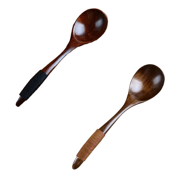 JHEHF Wooden Spoons Cooking Mixing Spoon Hand Craft Non Stick Cookware Wooden Soup Spoons for Eating Mixing Stirring Cooking Travel, Camping Daily Use 2PCS