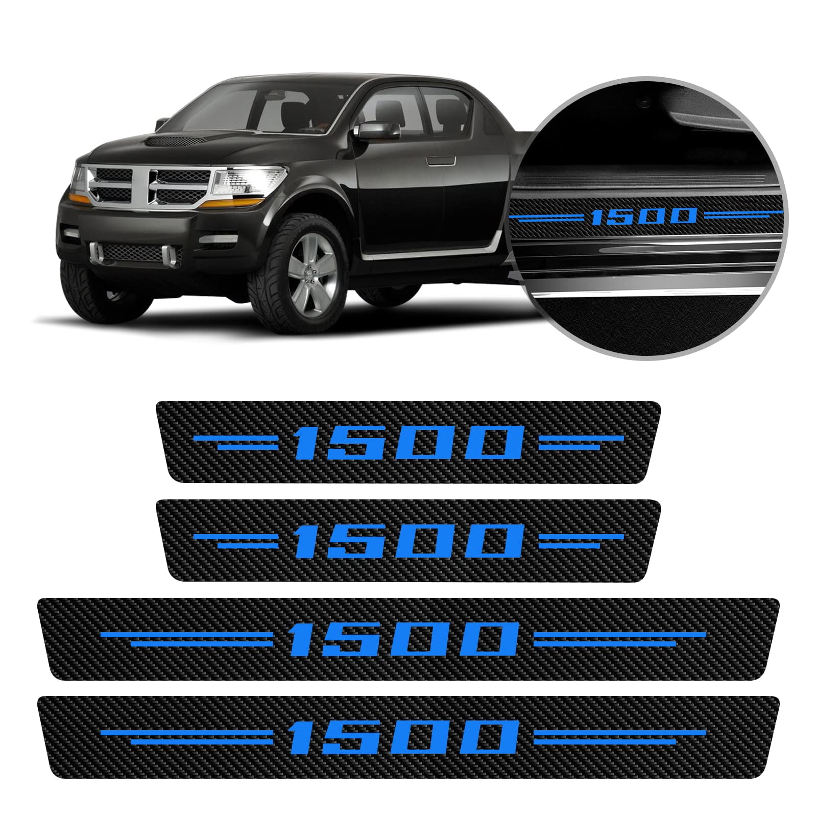 JHGFVC 4Pcs for RAM 1500 Car Door Sill Protectors, Carbon Fiber Leather