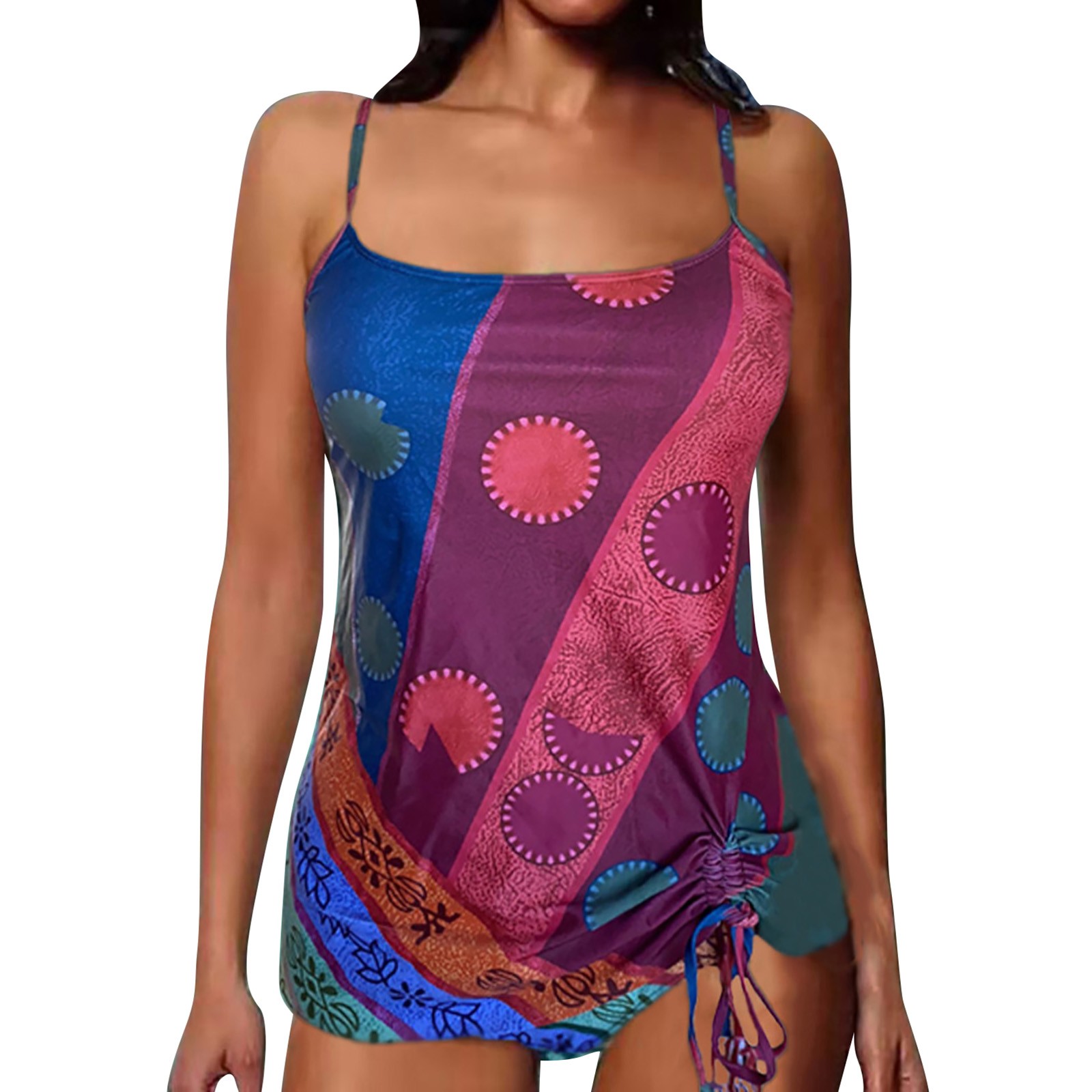 JHGabsa Women Print Strap U Neck Plus Size Boho Tankinis Swimsuits