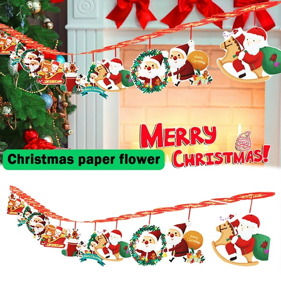 JHGoosa Christmas Decoration Cartoon Garland Arrangement Christmas Atmosphere Christmas Cartoon Bells Elk Garland Flags