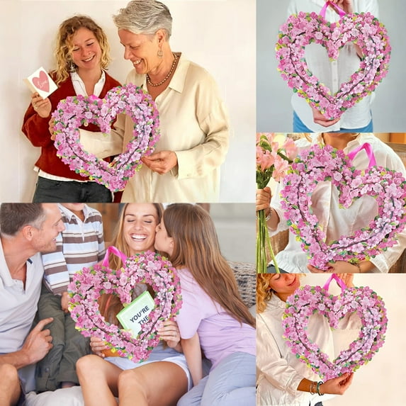 JHGoosa Paper Up Cherry Heart Wreath 15 Inch Floral Paper Wreath Reuseable Faux Flower Party Decoration & Indoor Wreath & Home Decor 3D Popup Wreath Card(Clearance)