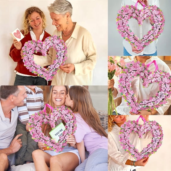 JHGoosa Paper Up Cherry Heart Wreath 15 Inch Floral Paper Wreath Reuseable Faux Flower Party Decoration & Indoor Wreath & Home Decor 3D Popup Wreath Card(Clearance)