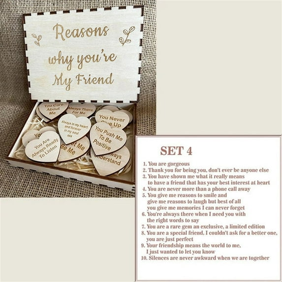 JHGoosa Unique Friendship Gift Wooden Hearts In The Box With Reasons Why You're My Best Friend Wooden Love Guestbook Box Friendship Souvenir Funny Birthday For Friends