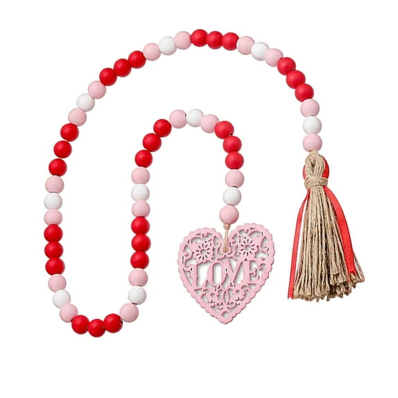 JHGoosa Valentine's Day Wood Beads String Decorative Pendant Set Valentine's Day Wood Products Decorative Ornaments Festive Decorations