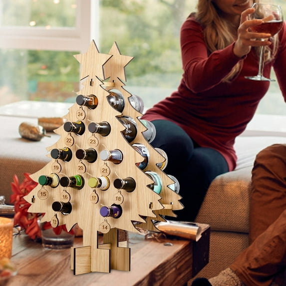 JHGoosa Wine Advent Calendar 2023 Wooden Christmas Countdown Wine Rack Ornaments 24 Bottle Wine Holder Countertop Freestanding Xmas Tree Wine Bottles Stand Home Wooden Ornaments Craft D