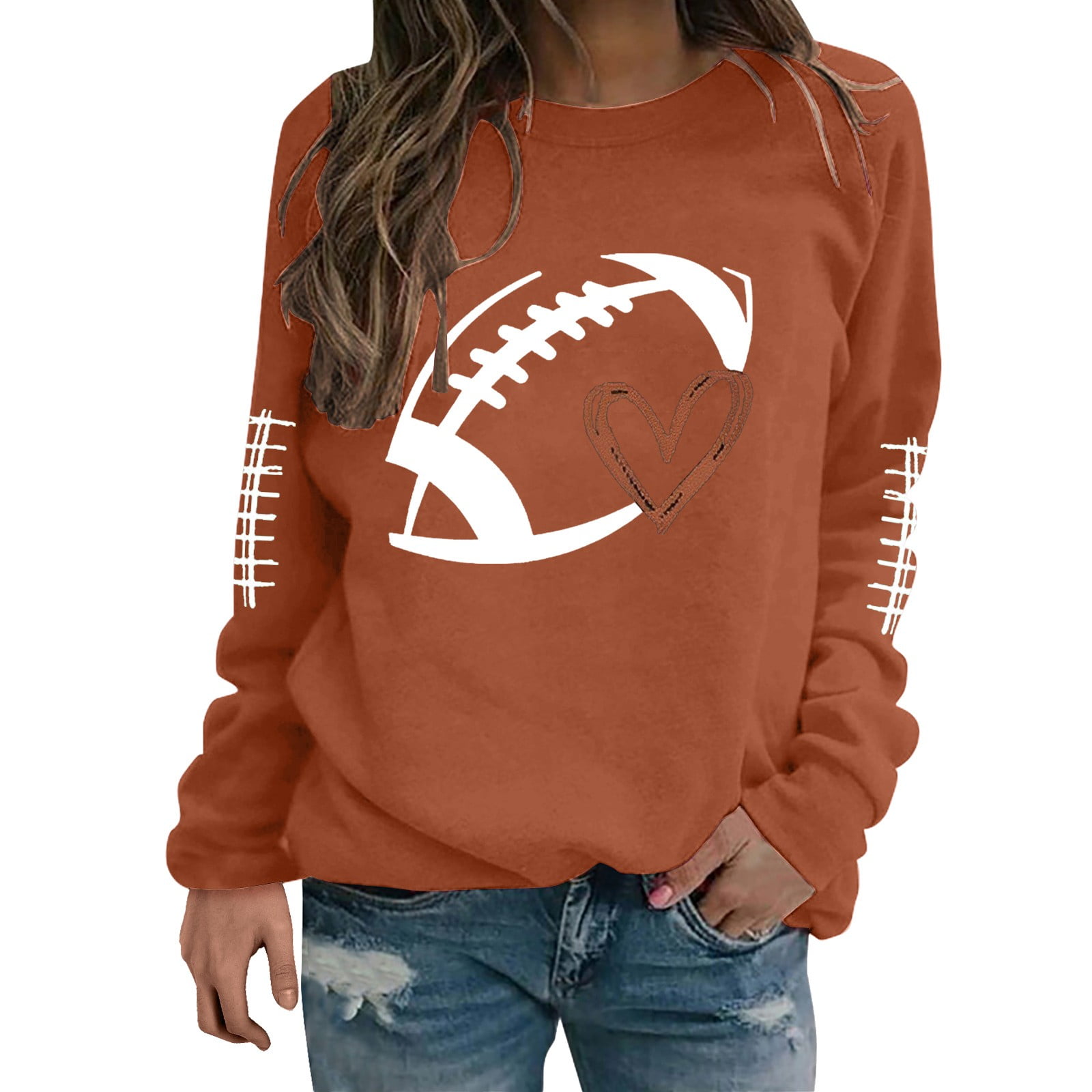 JHGoosr Funny Football Shirts For Women Football Mom Sweatshirt Women's