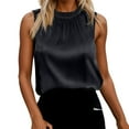 thumbnail image 1 of JHHLSF Casual Women's Silk Satin Tank Tops With Lace Trim Versatile Blouses For Spring And Summer Stylish Sleeveless Shirts Black,3XL, 1 of 5
