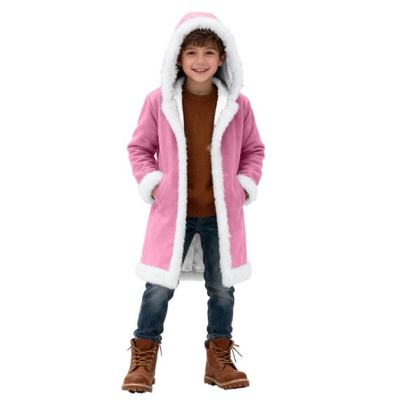 JHHLSF Christmas Cardigan for Boys Cozy Hooded with Open Front Sweater for Outdoor Winter Xmas Coat Tops with Pockets Pink, 3-4 Years