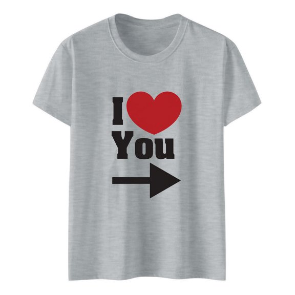 JHHLSF Men Valentine Day Letter Heart Print Tee Short Sleeve Tops Blouse T Shirt Grey,L