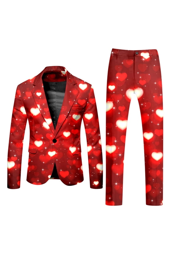Men's Male Valentine's Day Long Sleeve Coat And Pants Two Piece Suit Printed Button And Multi Pockets Suit For Holiday Party Events White,3XL