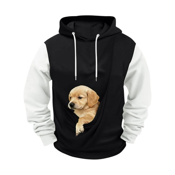 JHHLSF Men's Pet Carrier Hoodies Cat Dog Pouch Holder Sweatshirt Shirt Top Larger Kangaroo Pocket Warm Long Sleeve Hooded Pullover Black,S
