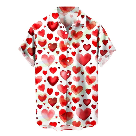 JHHLSF Men's Summer Collar Casual Couple Short Sleeved Shirt Valentine's Day Red,4XL