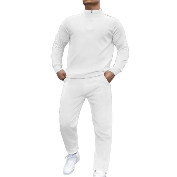 JHHLSF Men's Tracksuit 2 Piece Coat Sweatpants Solid Color Zip Mock Neck Pullover Joggers Sport Pant Set Sweat Winter Suit with Pockets A-White,L