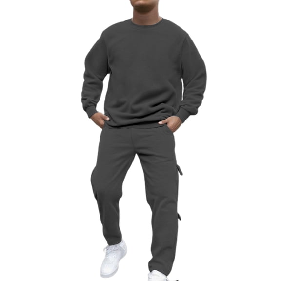 JHHLSF Men's Tracksuit 2 Piece Hoodless Sweatpants Crewneck Solid Color Relaxed Fit Pullover Joggers Sport Pant Set Sweat Winter Suit Dark Gray-a,S