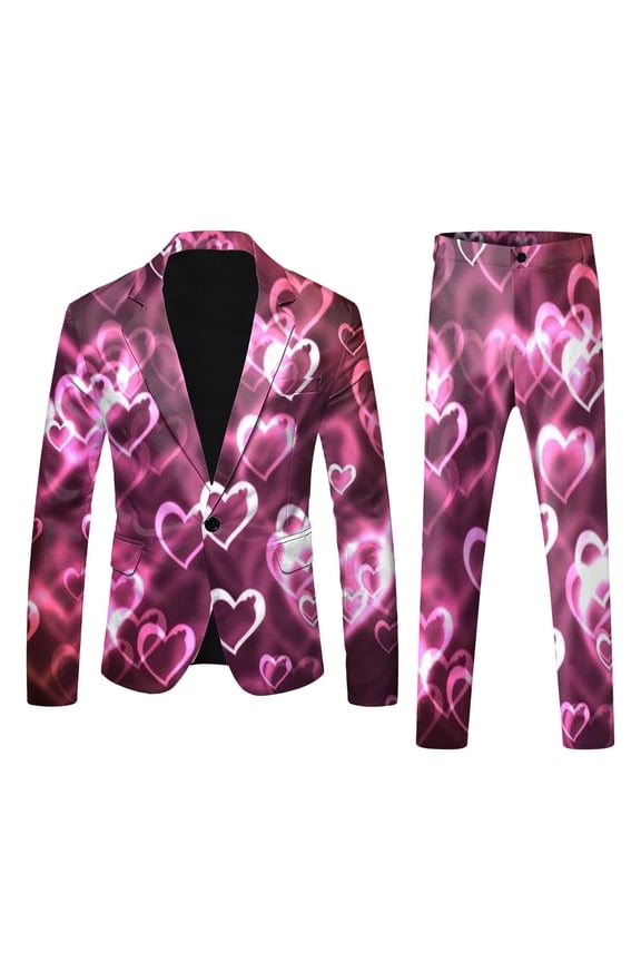 Mens Valentines Day 3D Digital Printed Suit Set Light Business Jacket Suit Pink,3XL