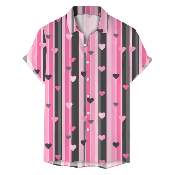 JHHLSF Mens Valentines Day Fashion Printed Short Sleeved Button Up Shirt Green,XL