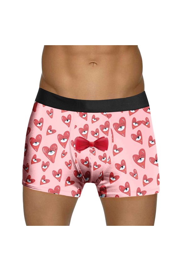 Mens Valentines Day Printed Underwear Style Red Bubble Special Love Rose Shorts Mid Waist Red,L