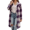 thumbnail image 1 of JHHLSF Women Plaid Shacket Jacket Long Flannel Shirt Lapel Button Down Blouses Tops Tartan Trench Fall Coat with Pockets Light Purple,2XL, 1 of 6