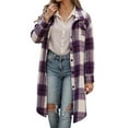 thumbnail image 1 of JHHLSF Women Plaid Shacket Jacket Long Flannel Shirt Lapel Button Down Blouses Tops Tartan Trench Fall Coat with Pockets Light Purple,XL, 1 of 7