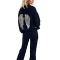 thumbnail image 1 of JHHLSF Women's Outfit Sets Hoodies Rhinestone Angel Wings Pullover Unisex Adult Long Sleeve Sweatshirt Sweatpants with Drawstring Pocket Navy,XL, 1 of 7
