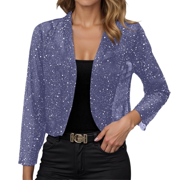 JHHLSF Women's Sequin Jacket Open Front Mesh Bolero Cardigan long sleeve Sheer Cropped Casual Party Coat Purple,M