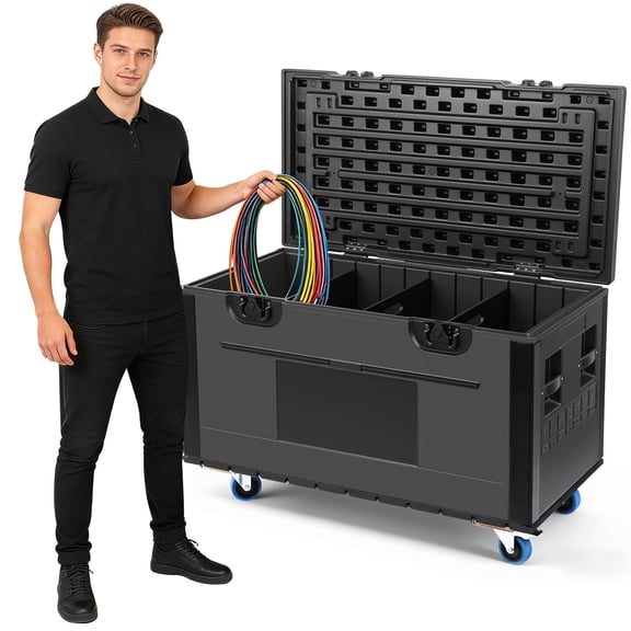 JHKNNK 1102LBS Rolling Cable Storage Trolley, Heavy Duty PE EVA Stackable Cable Organizer Case with Brake Wheels for Stage Event Transport