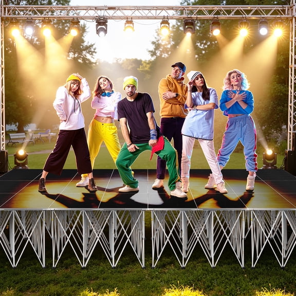 JHKNNK 1540LBS Folding Portable Stage Platform, Aluminum Waterproof Plywood Stage Riser, Tool-Free Quick Assembly Modular Stage for Wedding Party DJ Indoor Outdoor Events