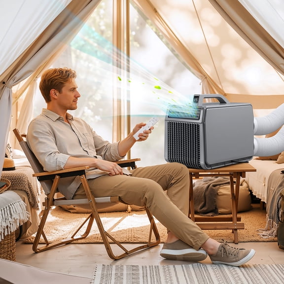 JHKNNK Portable Camping Air Conditioner, 5500 BTU 4-in-1 Portable AC Unit, 500W Low power compact portable AC with fast cooling,indoor and outdoor use,tent,RV,truck,small warehouse and pet house