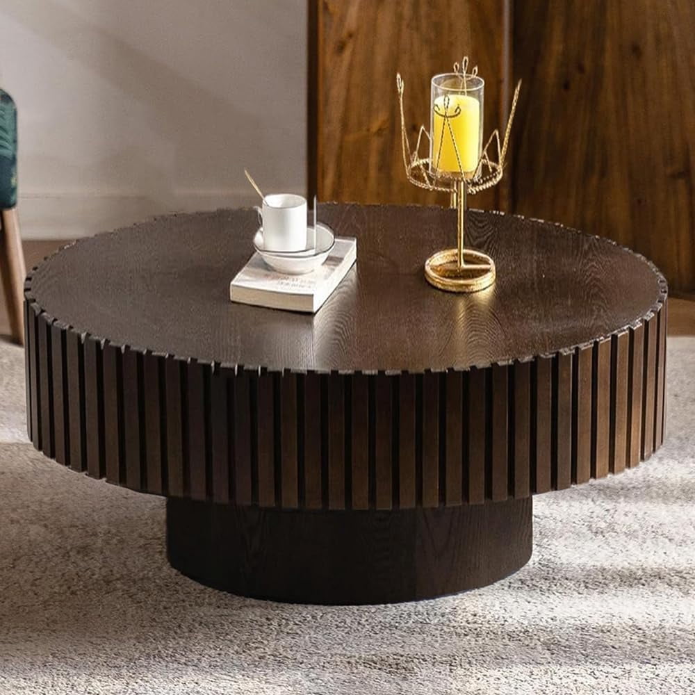 JHKZUDG Oval Drum Coffee Table Stripe Fluted Coffee Table Round Drum ...
