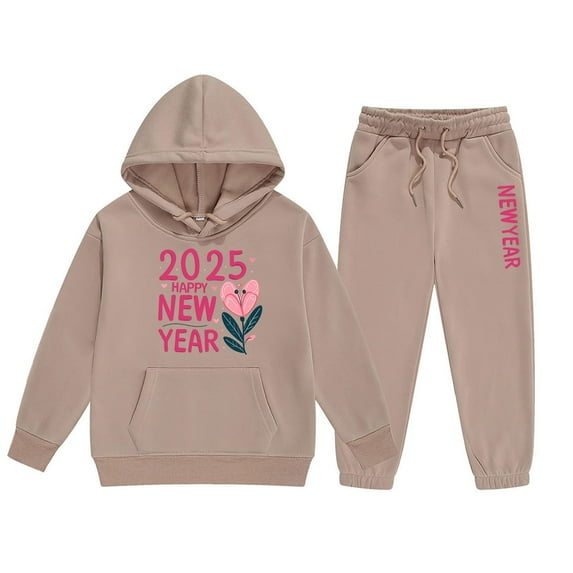 JHLZHS Girls Outfits Size 7 Fall Children's Middle and Large Children's Long Sleeved Letter Print Hooded Top Sweater Pants Set Outfits for Girls 12-14 Summer 2Nd Birthday Outfit Girl