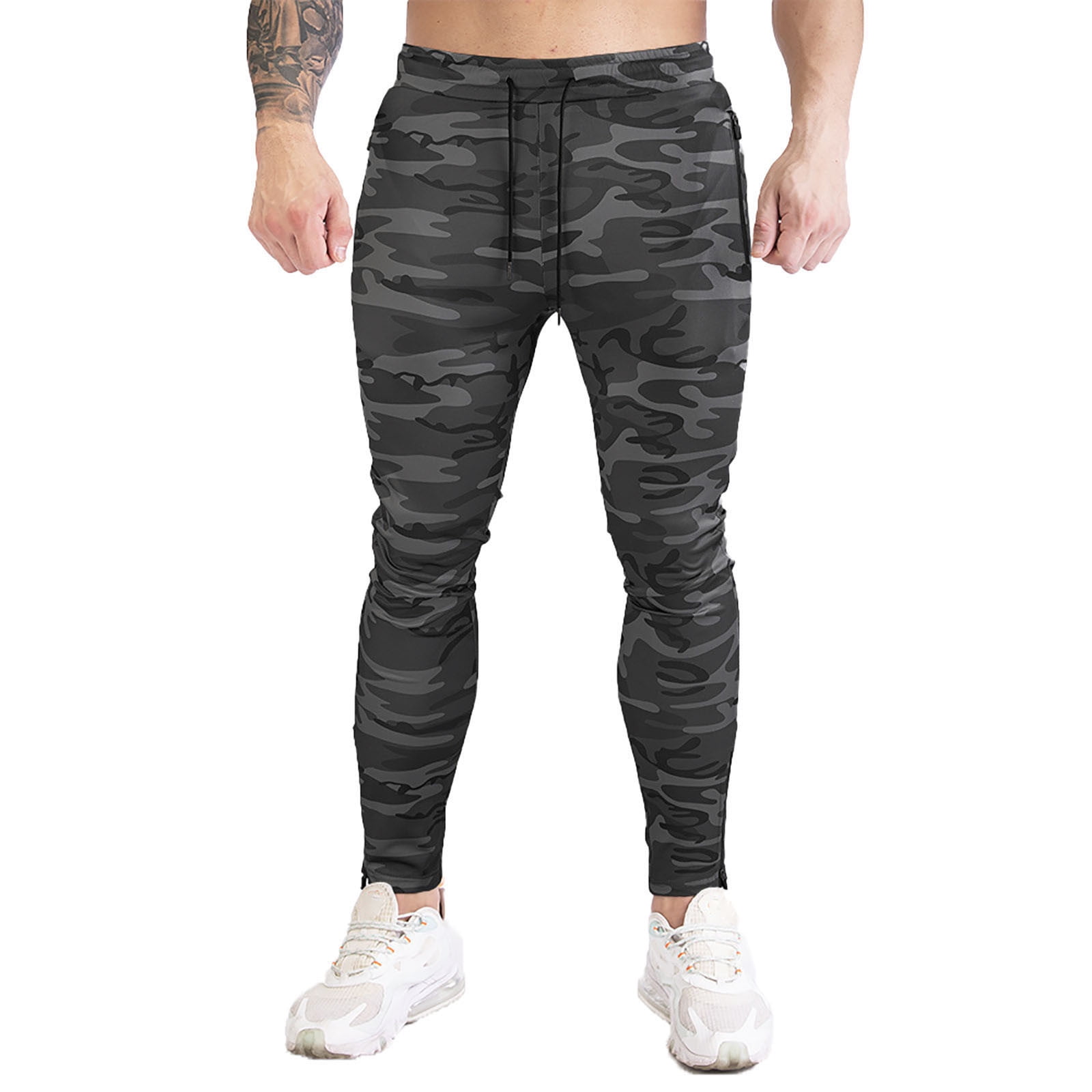JHLZHS Public Rec Pants for Men Men s Camo Sport Workout Jogging Pants with Zipper Pocket and Pull Rope Wide Leg Pants Motorcycle Pants Mens Walmart