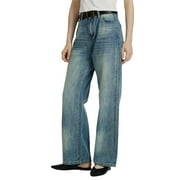 JHLZHS Straight Leg Yoga Pants for Women Mid Rise Barrel Jeans for Women Wide Leg Mid Waist Cropped Denim Pants Baggy Boyfriend Jeans with Pockets Workout Pants Women Pull on Pants for Women