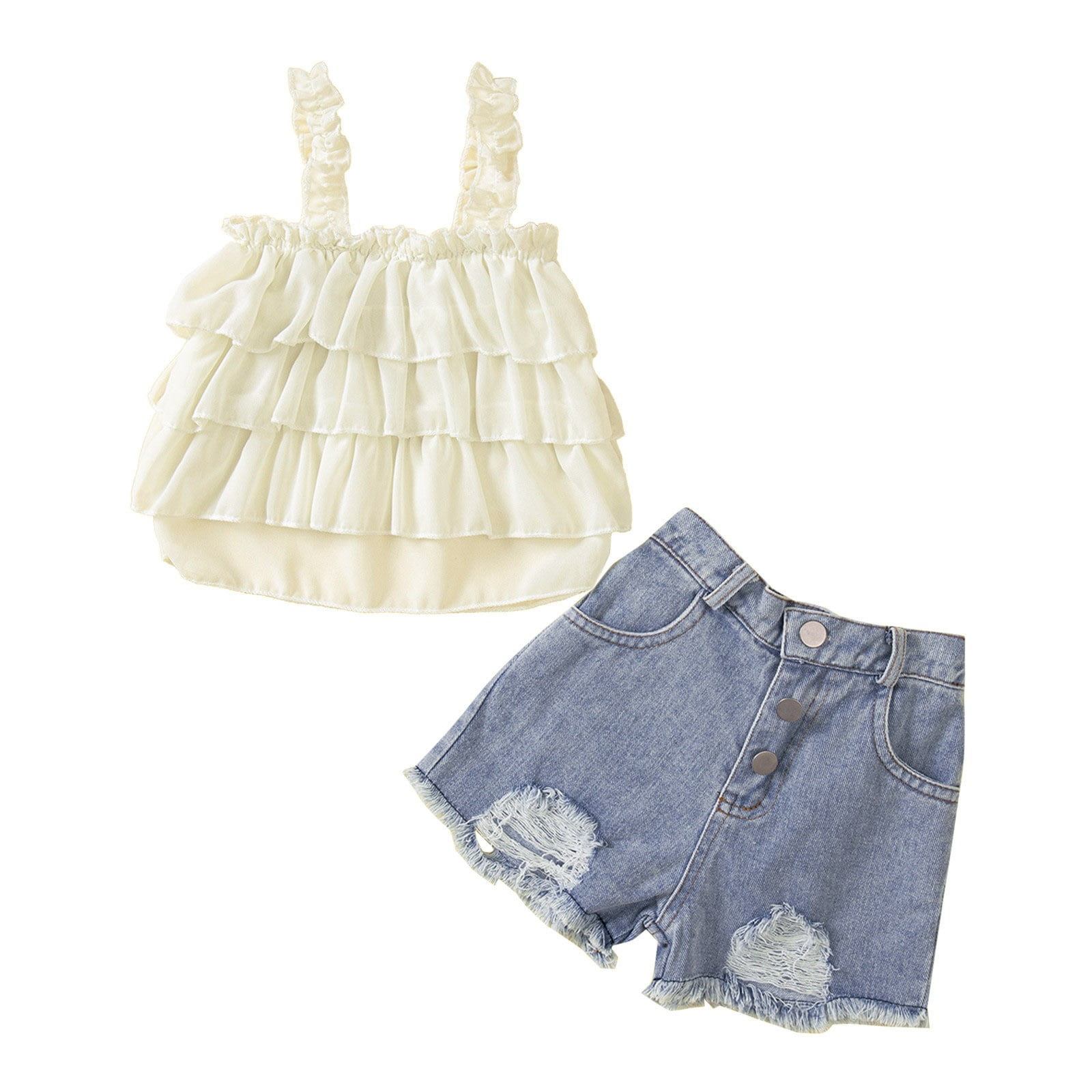 JHLZHS Toddler Outfits Kids Toddler Baby Girls Spring Summer Solid Sleeveless Shorts Jeans Outfits Clothes Girls Sweatsuit Size 6X Birthday Girl Outfit 6 Years Old