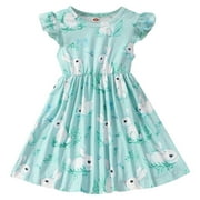 JHLZHS Toddler Toddler Girls Fly Sleeve Cartoon Prints Dress Dance Party Dresses Clothes 3Y Mint Green