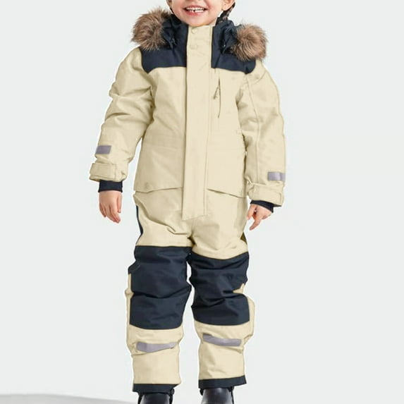 JHLZHS White Jean Jacket Snowsuit Children's Boys Ski Suit Thermal Ski Overall Winter Warm Snow Overall Windproof Winter Suit with Removable Hood Mud Suit Outdoor Softshell Suit
