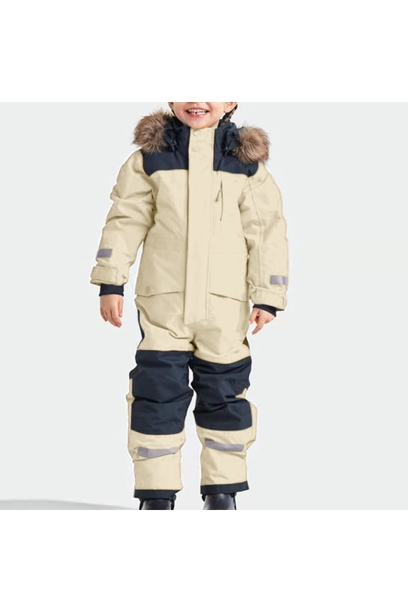 White Jean Jacket Snowsuit Children's Boys Ski Suit Thermal Ski Overall Winter Warm Snow Overall Windproof Winter Suit with Removable Hood Mud Suit Outdoor Softshell Suit