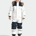 thumbnail image 1 of JHLZHS White Jean Jacket Snowsuit Children's Boys Ski Suit Thermal Ski Overall Winter Warm Snow Overall Windproof Winter Suit with Removable Hood Mud Suit Outdoor Softshell Suit, 1 of 6