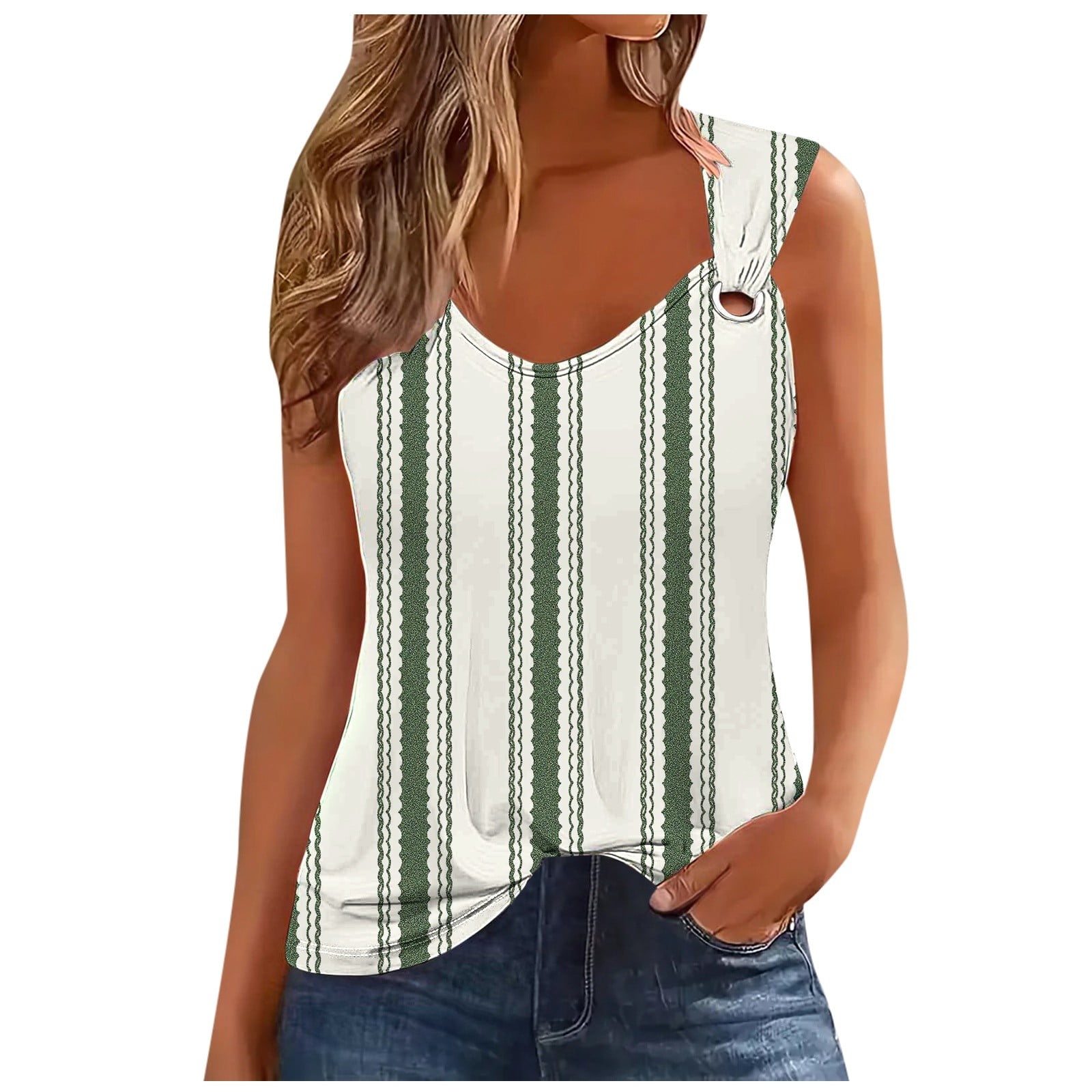 JHLZHS White Tank Top Woman Crop Strap Women's Ring Tank Top Loose Striped Checkered Women's