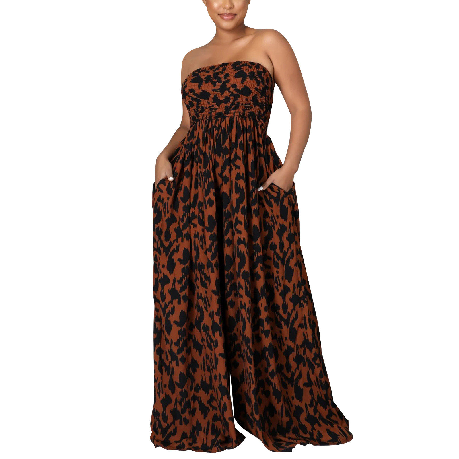 JHLZHS Women's Casual Jumpsuit off the Shoulder Strapless Wide Leg ...