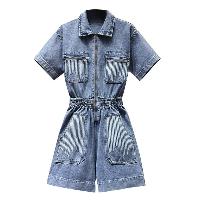 JHLZHS Women's Suit Jacket Short Women's Spring and Summer New Foreign  Fashion Sequin Elastic Waist Thin Style Zipper Overalls Denim Shorts Suit  Blue