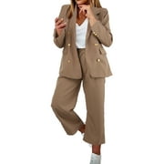 JHLZHS Women's Suit Jacket with Tails Women Casual Korean Suit Pants Two Piece Suit Khaki Xl
