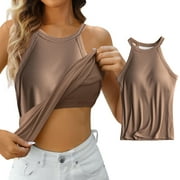 JHLZHS Women's Tank Tops Athletic Womens Solid Tank Tops with Built in Padded Bra Basic Breathable Tank Tops Workout Tank Tops Women Loose Fit High Neck Tank Tops for Women Red