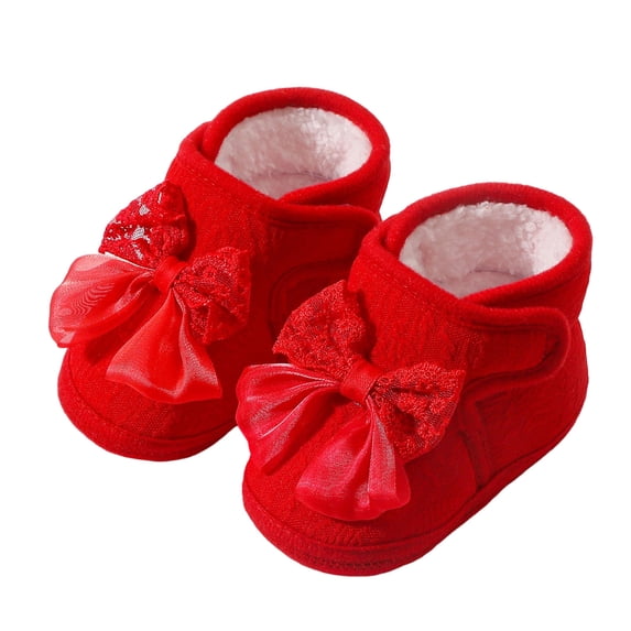 JHOKCI Infant Baby Bowknot Boots Fleece Lined Cozy First Steps Stay-On