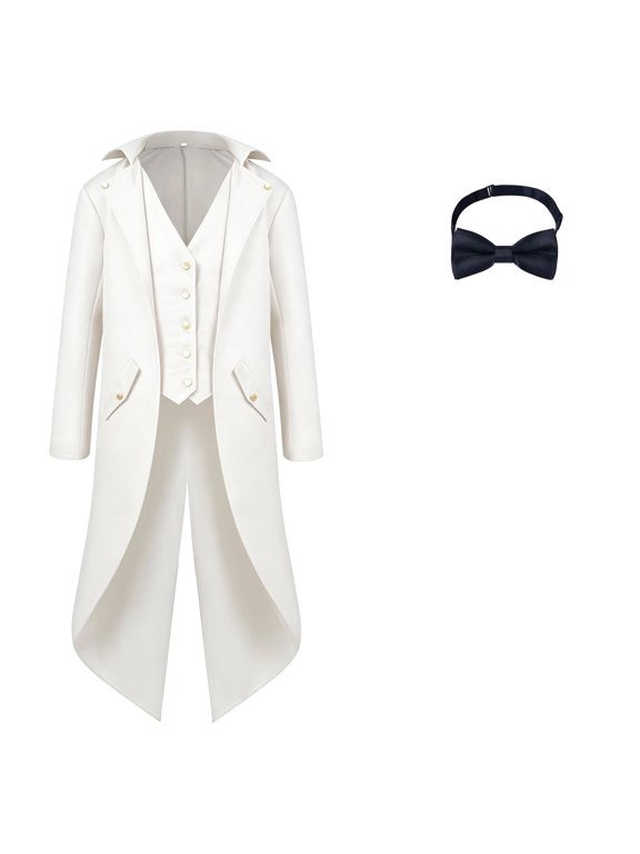 Kids Retro Tailcoat Costume Boys Girls Long Dress Coat with Bow Tie Party Outfit