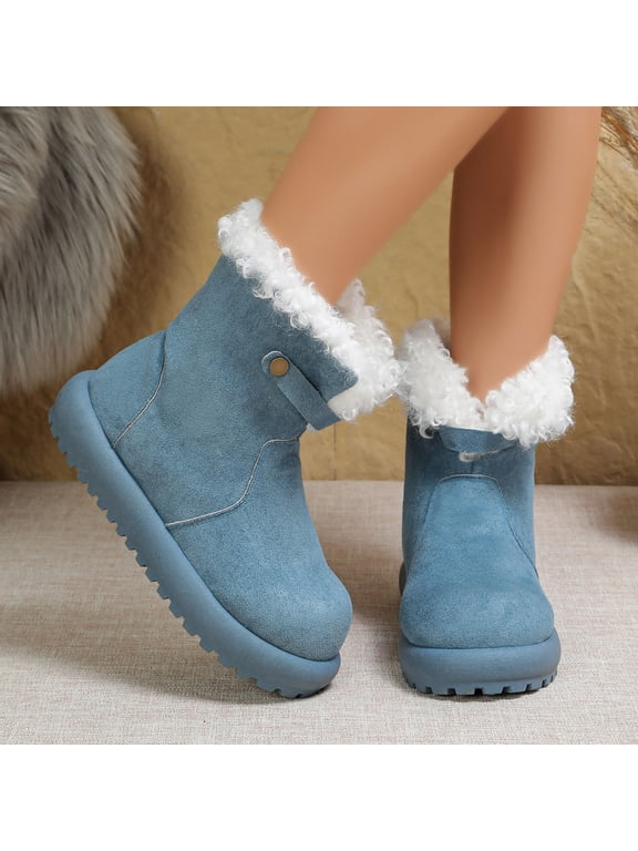 Winter Boots for Women Slip on Warm Fuzzy Lined Casual Thick Sole Wide Width Round Toe Lightweight Ankle Snow Booties