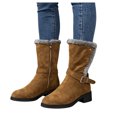 thumbnail image 1 of JHOKCI Womens Plush Lined Winter Boots Low Heel Wide Calf Side Zipper Cozy Warm Mid Calf Snow Boots, 1 of 7