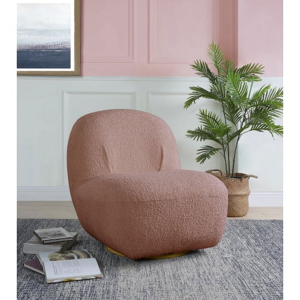 Swivel Luxe Accent Chair in Brown Polyester with Gold Legs