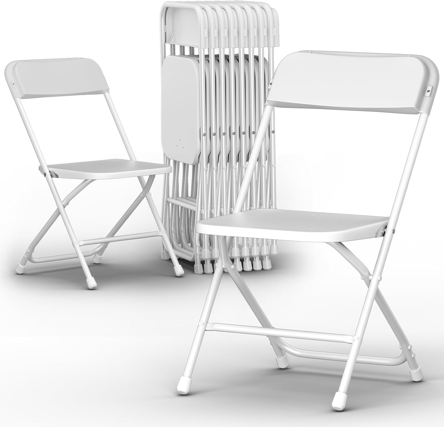 White Plastic Folding Chairs with Steel Frame, Set of 10