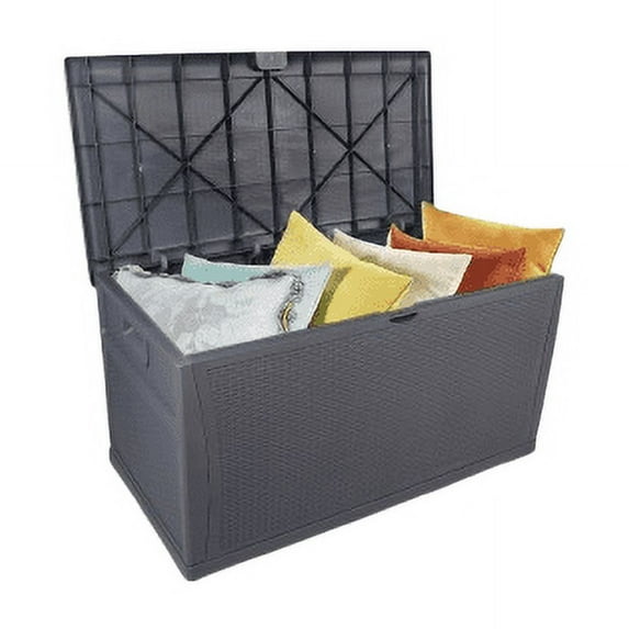 JHOUTR 120 Gallon Outdoor Storage Box, Plastic Storage Boxes with Lockable Lids & Handles, Deck Boxes Waterproof, Storage Boxes for Organizing Gray